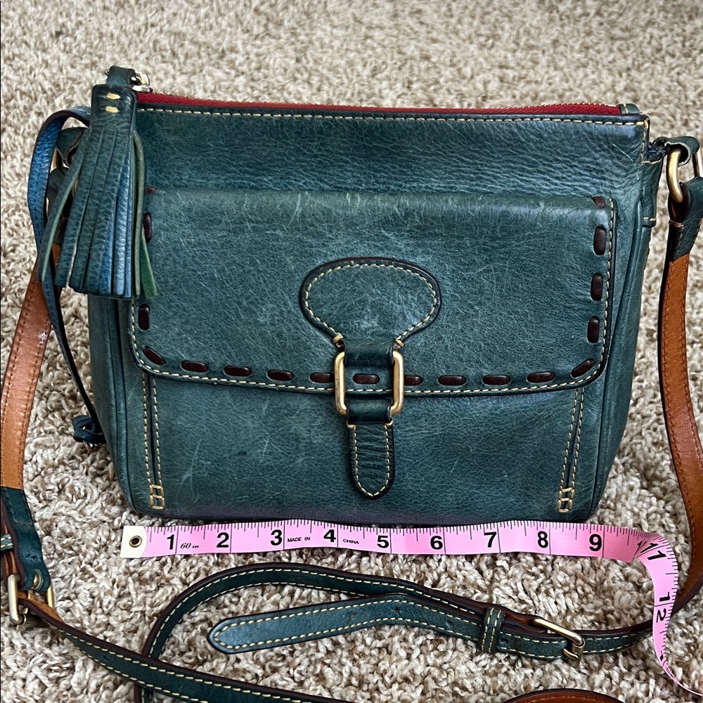 Dooney and Bourke Florentine Leather Crossbody Bag in Teal with Contrast Strap - Picture 2 of 12